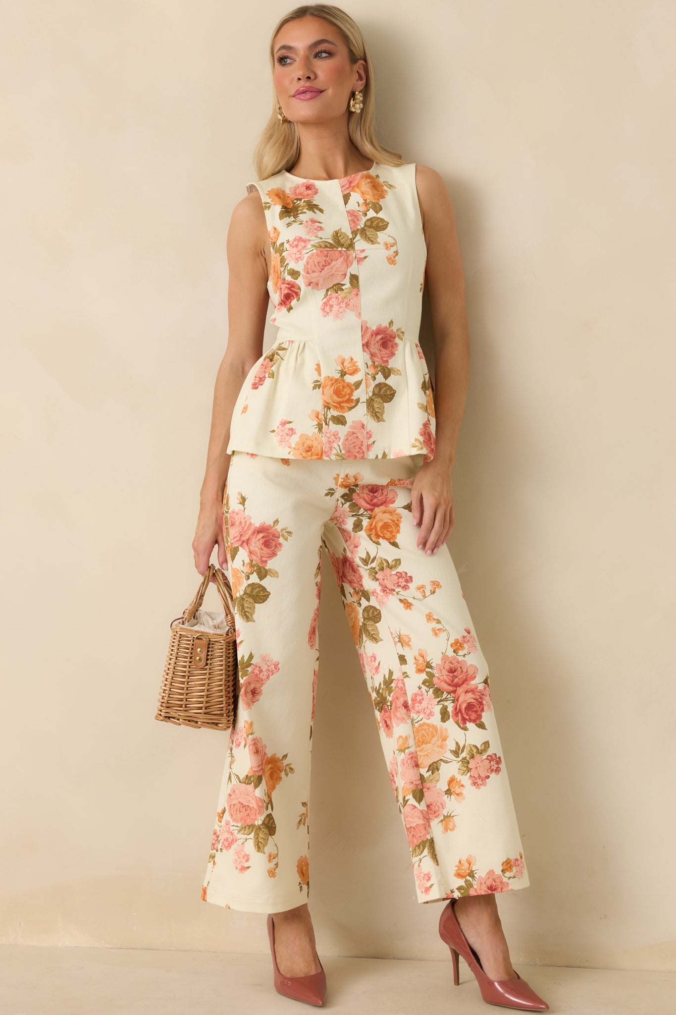 Grace in Motion Pink Floral Print Cotton Peplum Top