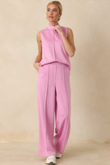 Ready to Jet Petal Pink Knit High-Waisted Wide-Leg Pants
