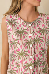 Palm Springs Picnic Pink Multi Jacquard Sleeveless Button Up Top