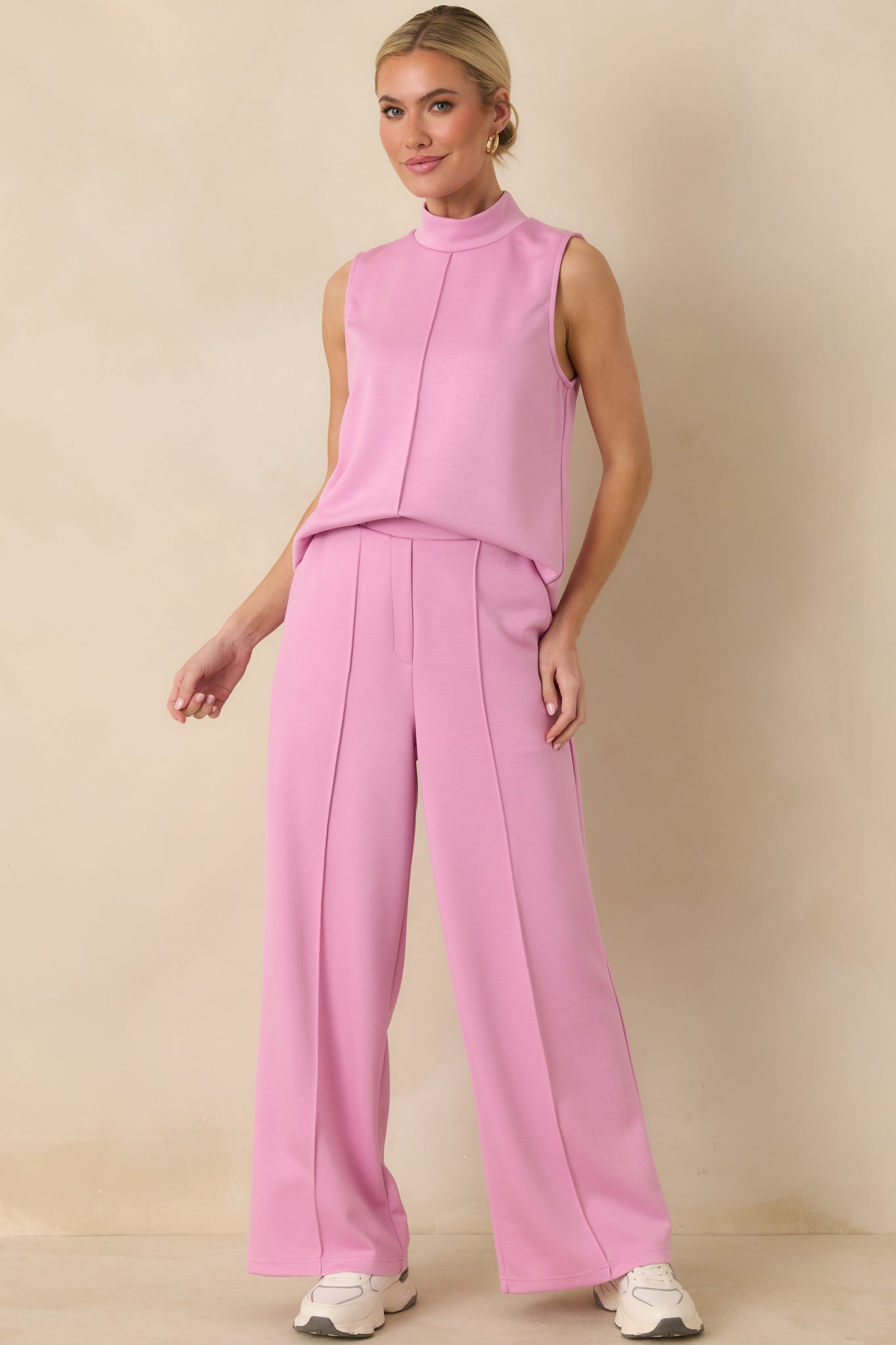 Ready to Jet Petal Pink Knit High-Waisted Wide-Leg Pants