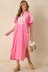 When It Feels Right Pink Embroidered V-Neck Maxi Dress