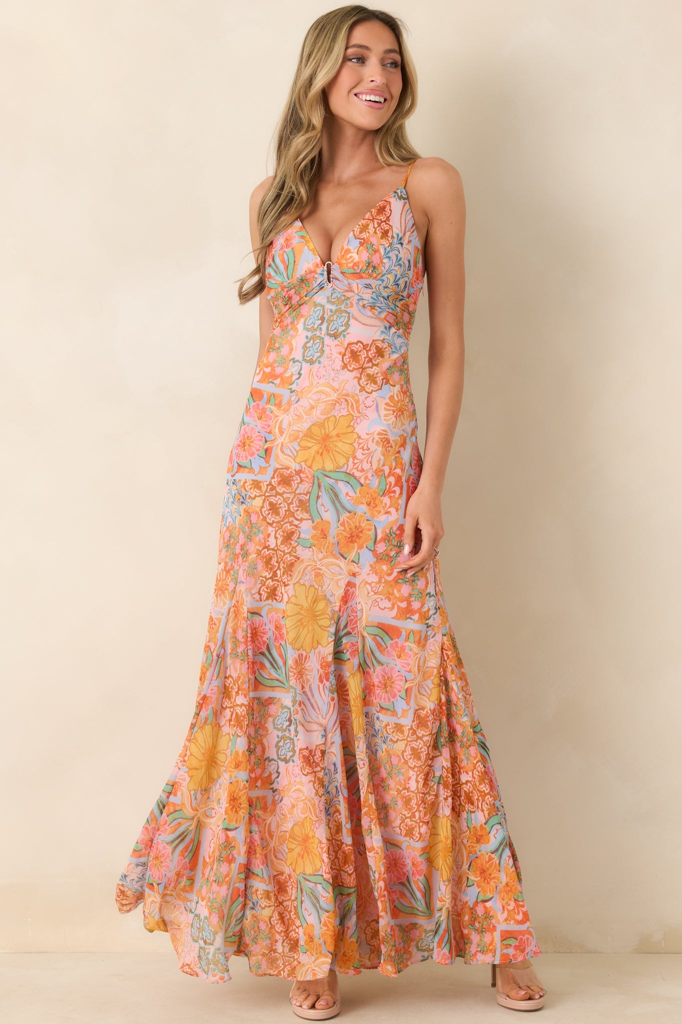 Sunshine of My Love Pink Multi Floral Print Chiffon Maxi Dress