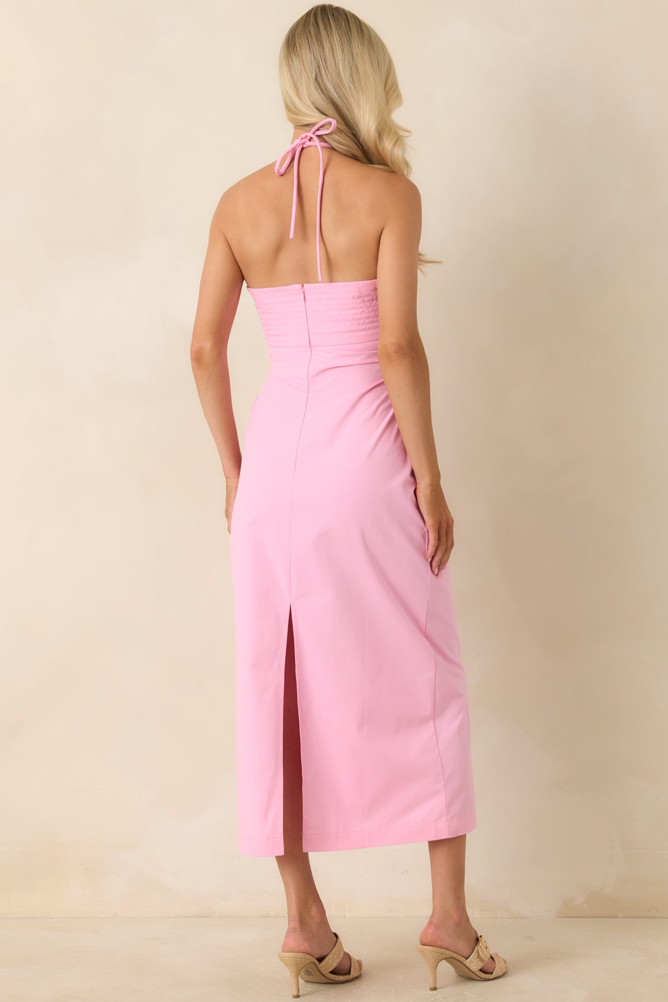 MINKPINK Gaia Pink Cotton Keyhole Detail Halter Midi Dress