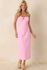 MINKPINK Gaia Pink Cotton Keyhole Detail Halter Midi Dress