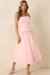You Already Know Pink Cotton Bustier Bodice Strapless Midi Dress