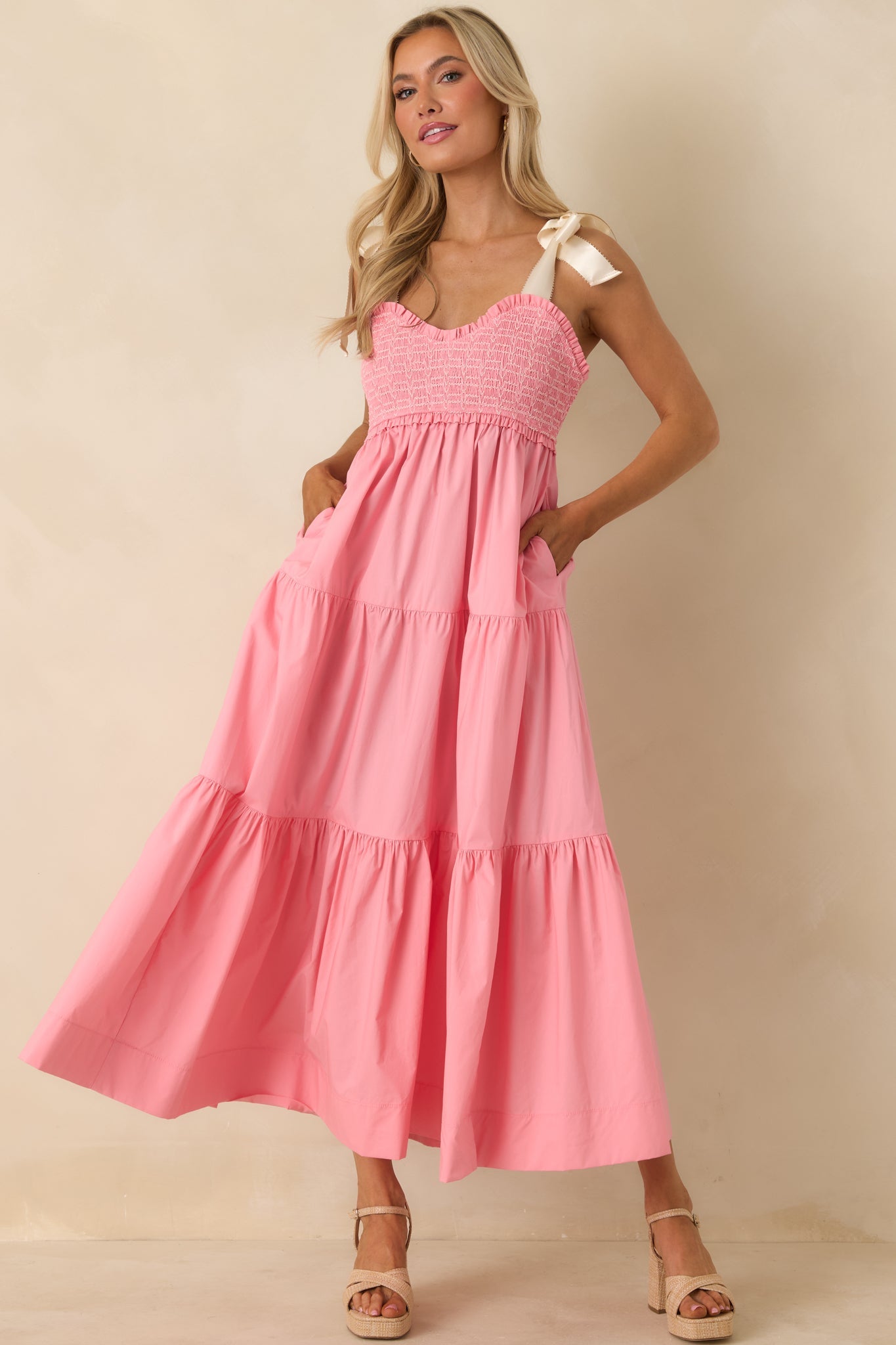 The Felicity Pink Coral Cotton Midi Dress