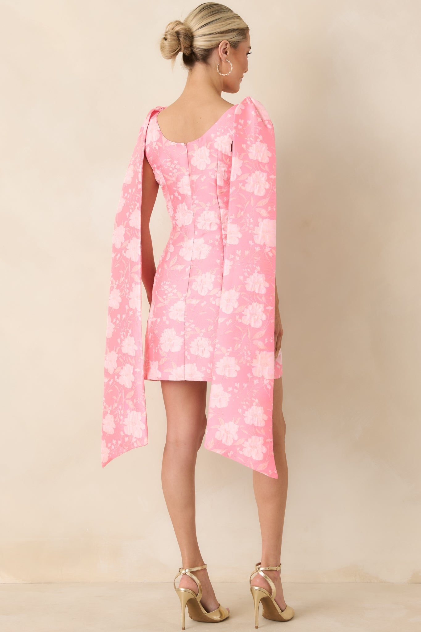Make It Memorable Pink Floral Jacquard Bow Sash Mini Dress