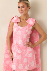 Make It Memorable Pink Floral Jacquard Bow Sash Mini Dress