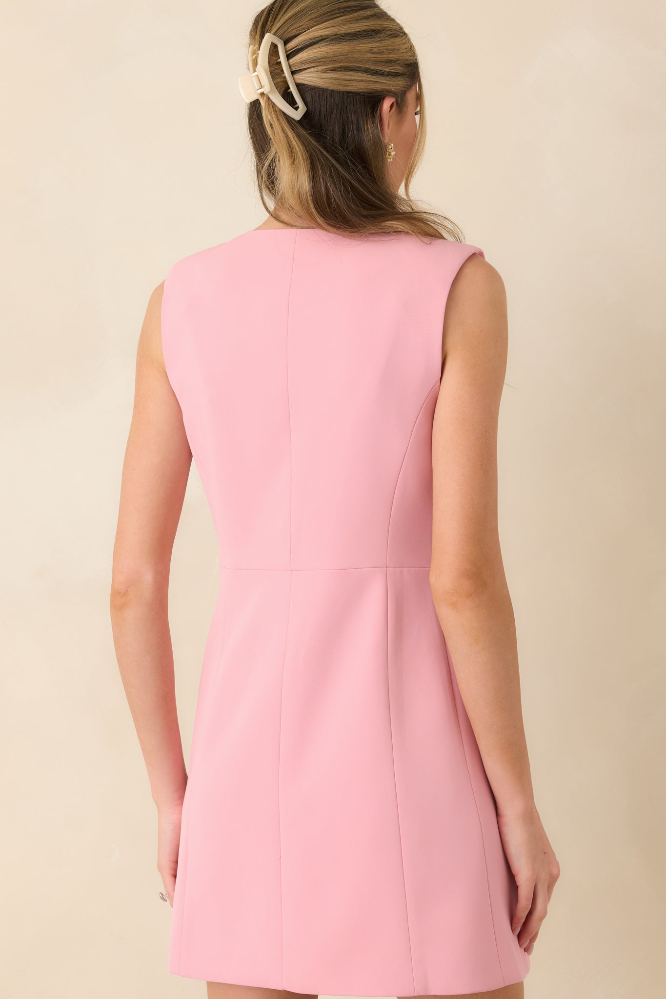 Soft Chaos Pink Button Front Sleeveless Mini Dress