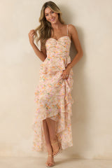ASTR The Label Coline Pink Multi Floral Ruffle Maxi Dress