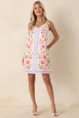 Gonna Go My Way Pink Multi Floral Button Front Mini Dress