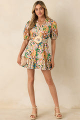 In Full Color Pink Multi Floral Cotton Belted Mini Dress