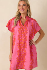 Palm Beach Bound Pink & Orange Cotton Floral Mini Dress