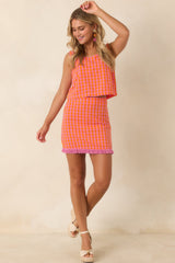 Bon Voyage Babe Pink & Orange Cotton Plaid Cropped Tank