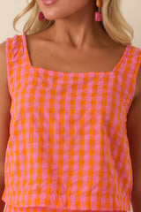 Bon Voyage Babe Pink & Orange Cotton Plaid Cropped Tank