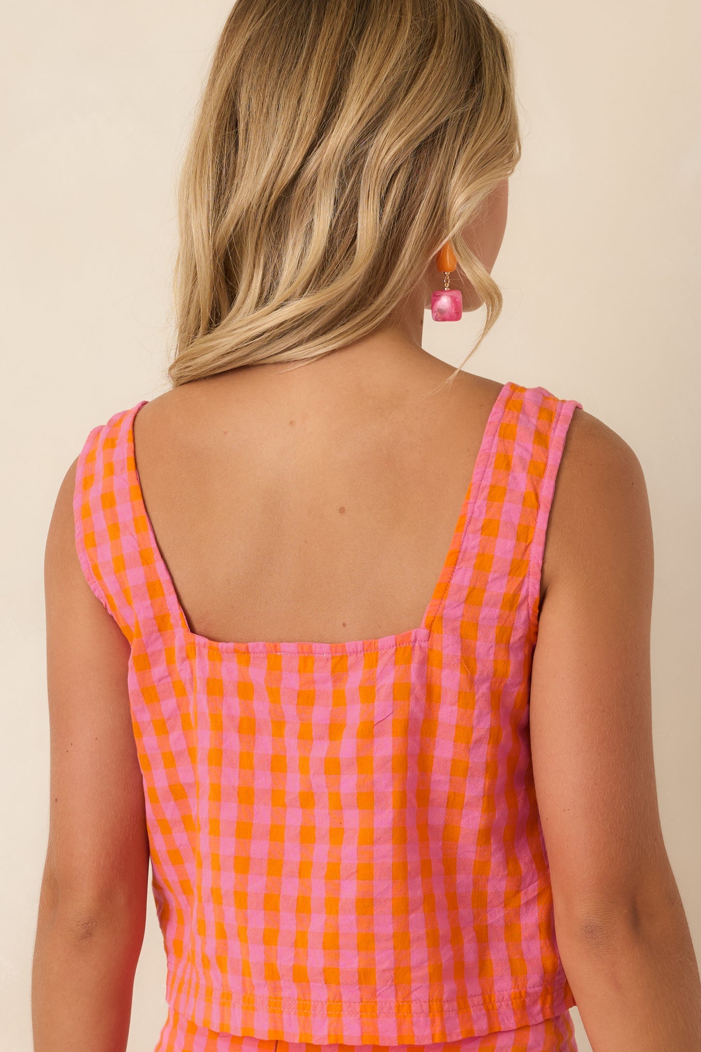 Bon Voyage Babe Pink & Orange Cotton Plaid Cropped Tank