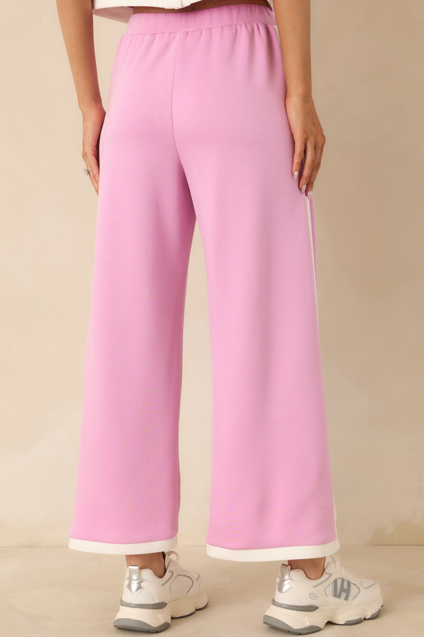 In Good Form Orchid Pink Stretch Knit Contrast Trim Pants