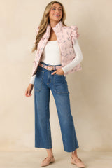 Glad You're Here Blush Pink Multi Floral Pattern Puffer Vest