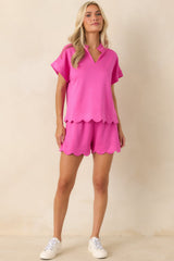 First Class Flirt Hot Pink Scalloped Hem Shorts