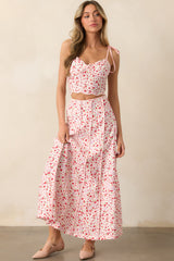 One Way Or Another Pink Cherry Floral Panel Maxi Skirt