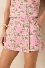 Fields Of Joy Pink Floral Cotton Denim Mini Skort