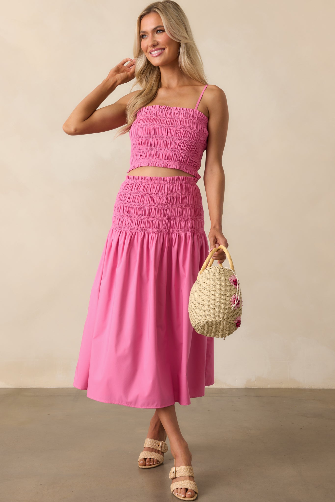 Life Can Surprise You Hot Pink Smocked Crop Top