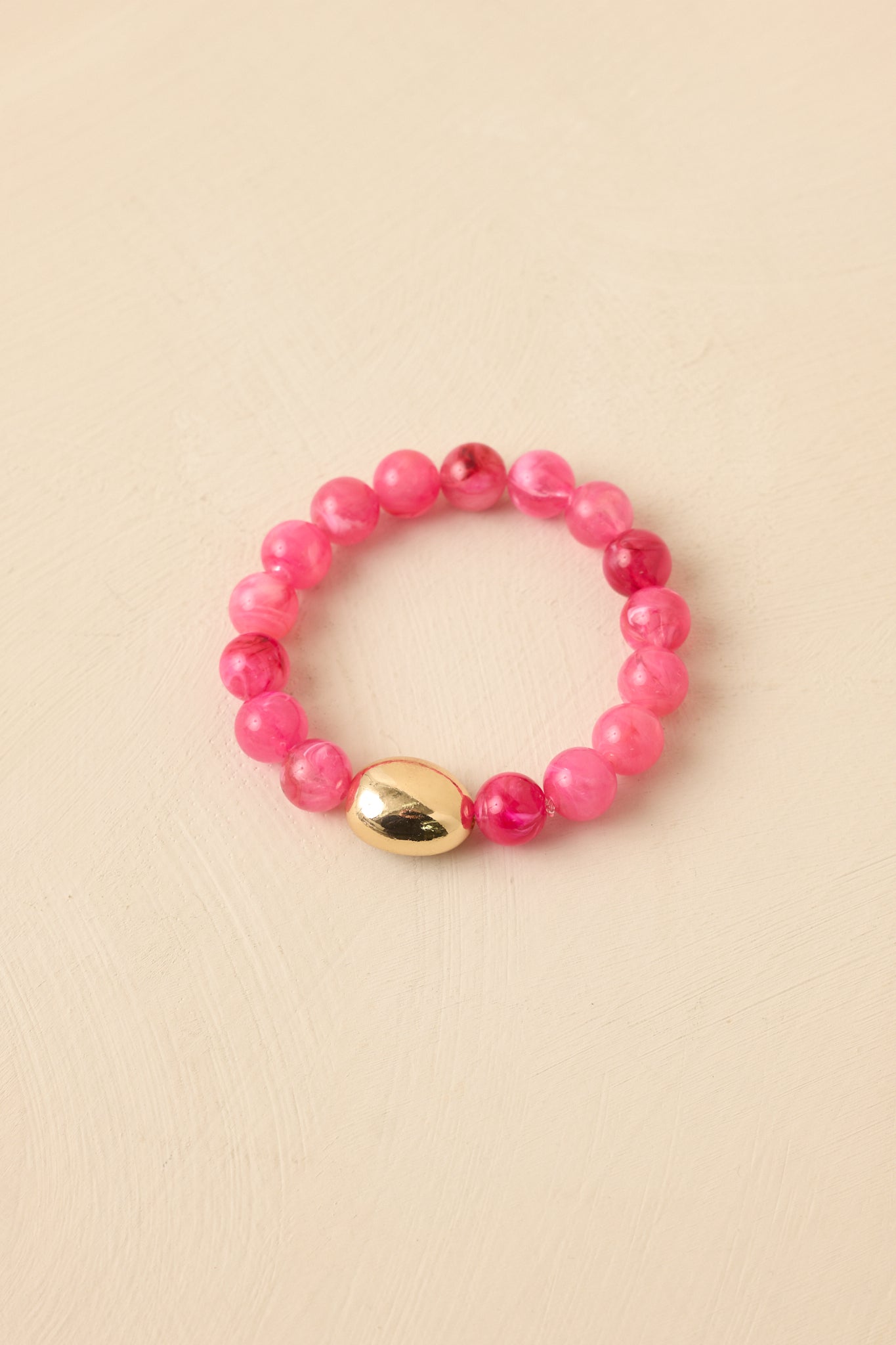 Always a Soft Spot Pink Beaded Gold Accent Stretch Bracelet