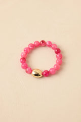Always a Soft Spot Pink Beaded Gold Accent Stretch Bracelet