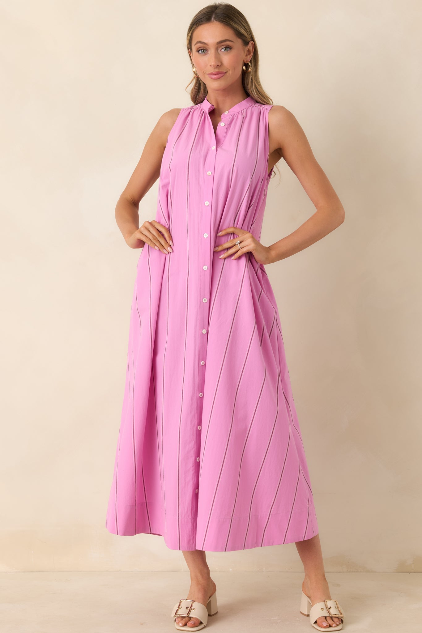 FRNCH Teahupoo Pink Stripe Cotton Maxi Dress