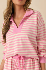 Smooth Strides Peony Pink Stripe Long Sleeve V-Neck Lounge Top