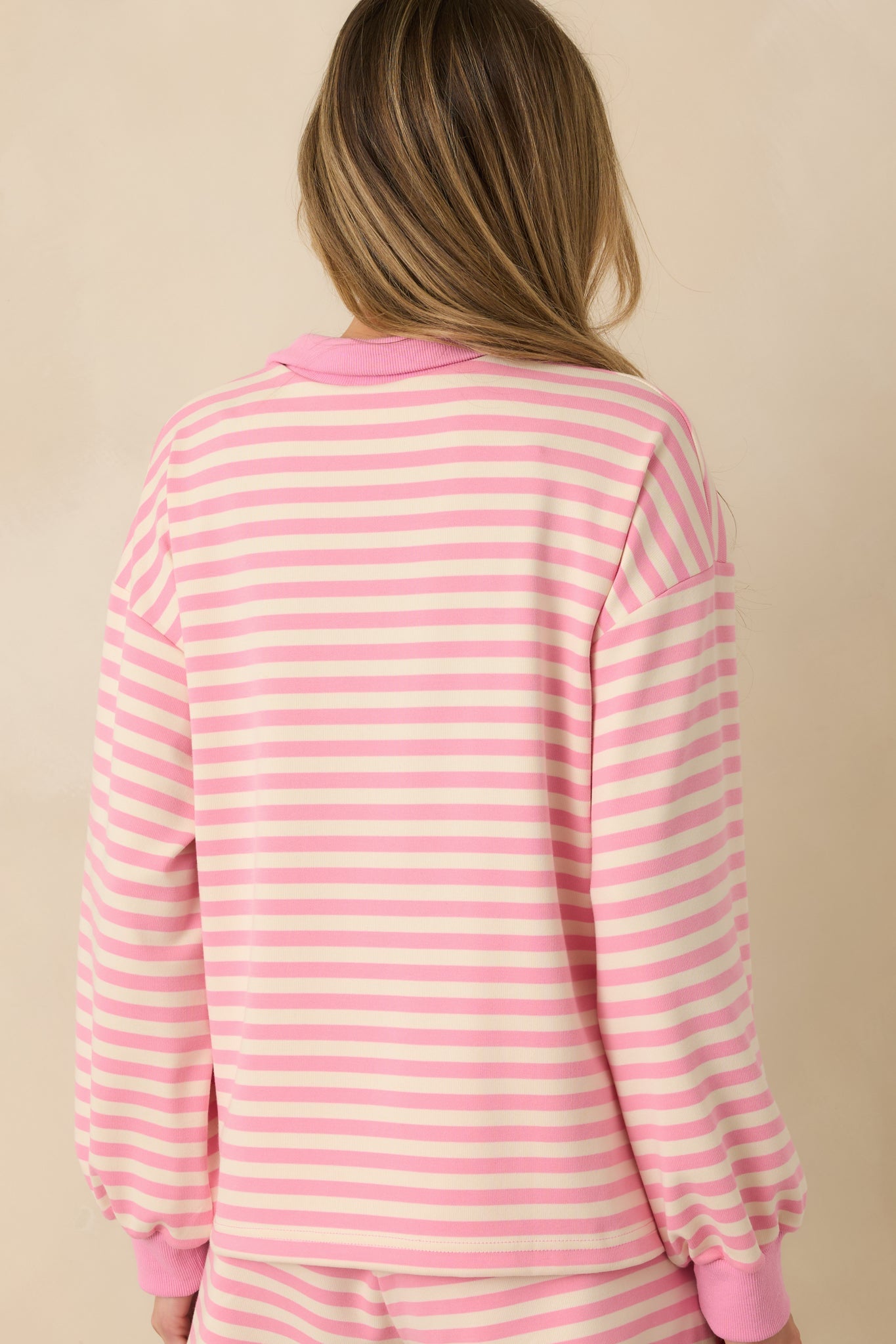 Smooth Strides Peony Pink Stripe Long Sleeve V-Neck Lounge Top
