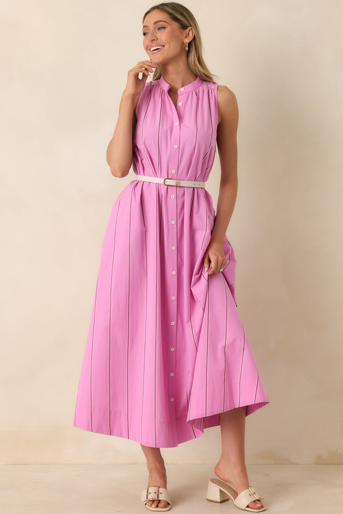FRNCH Teahupoo Pink Stripe Cotton Maxi Dress