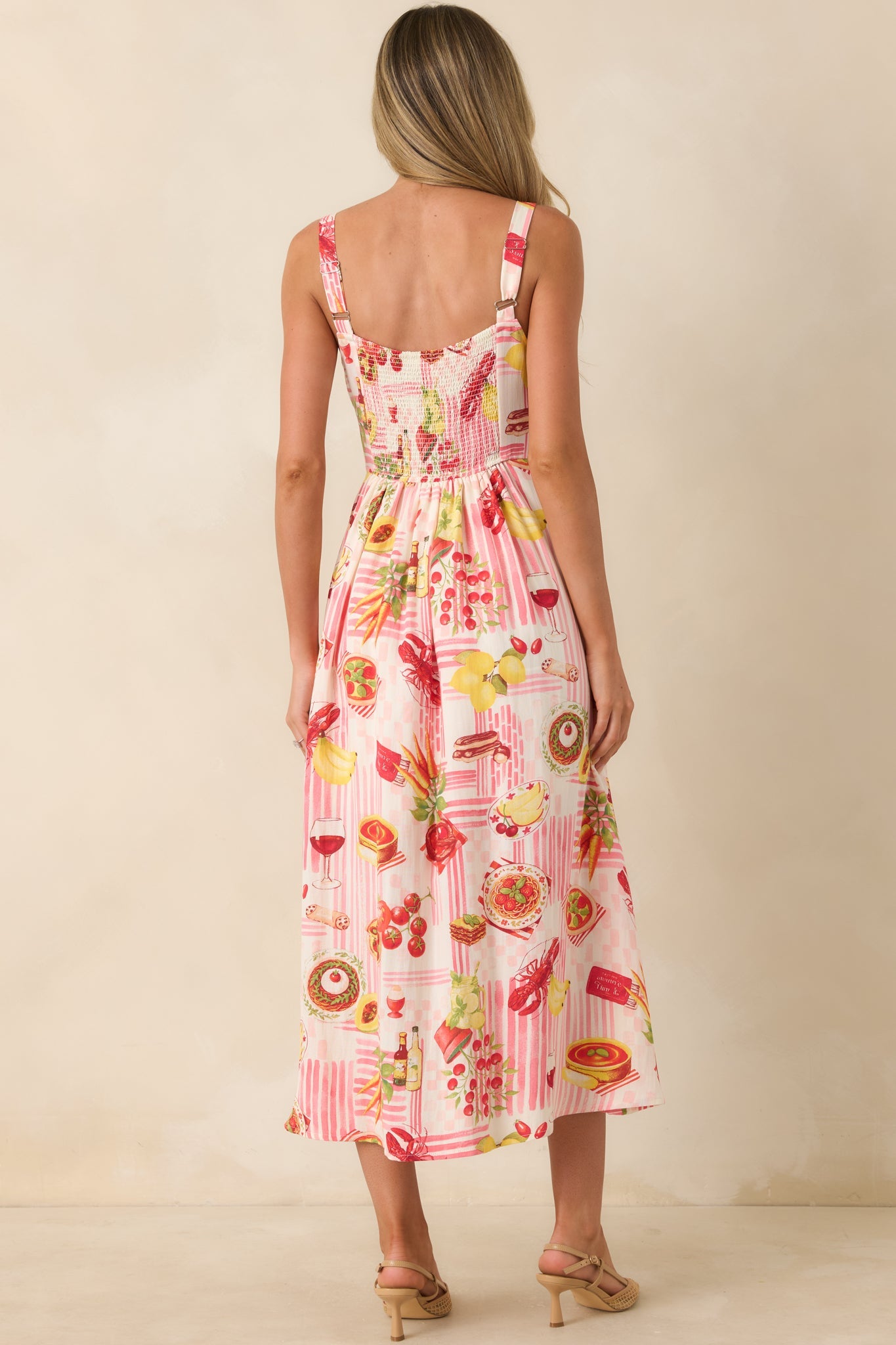 A Tour of Italy Red Multi Culinary Print Midi Dress