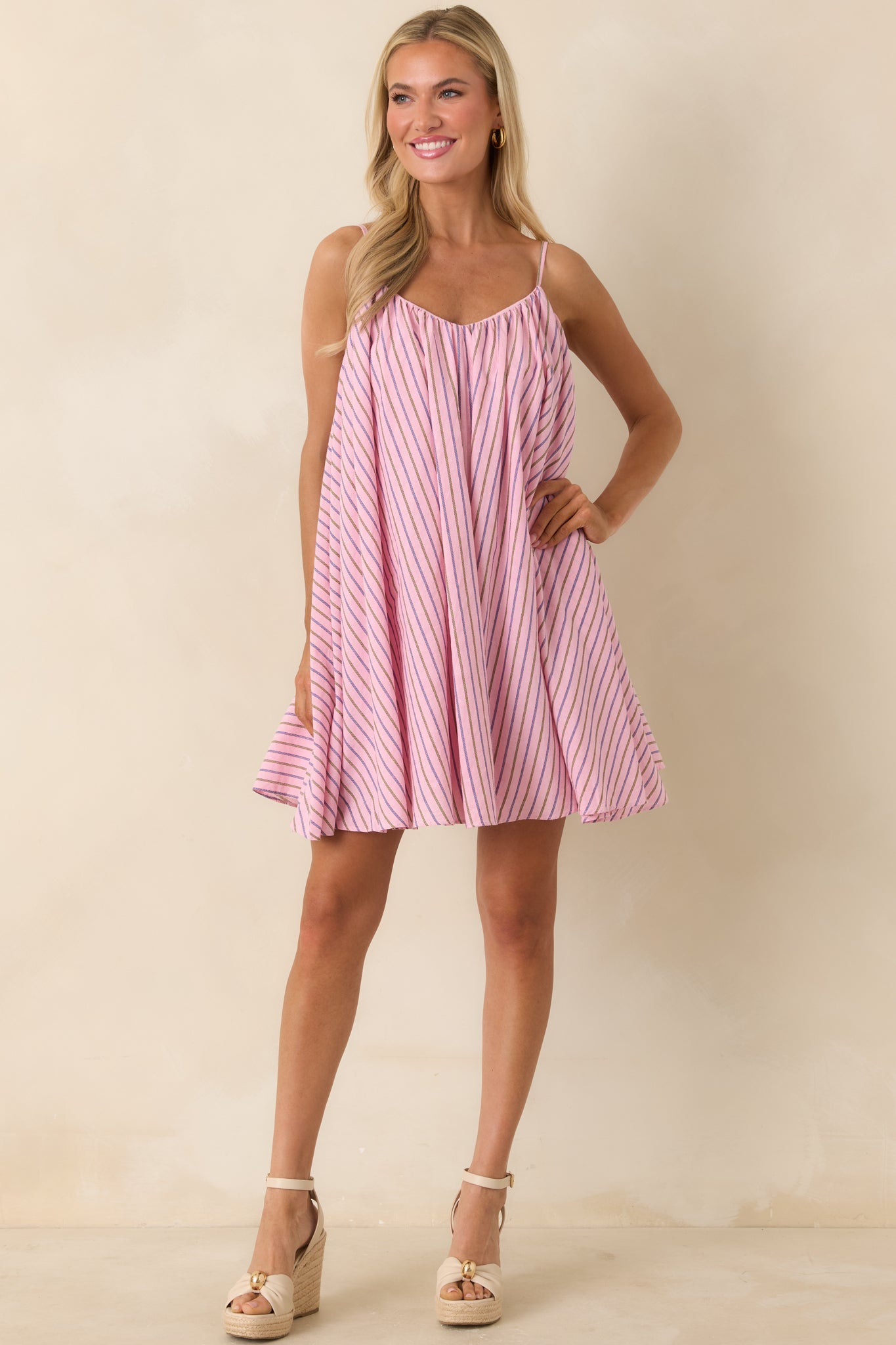 FRNCH Poroa Pink Stripe Cotton Mini Dress