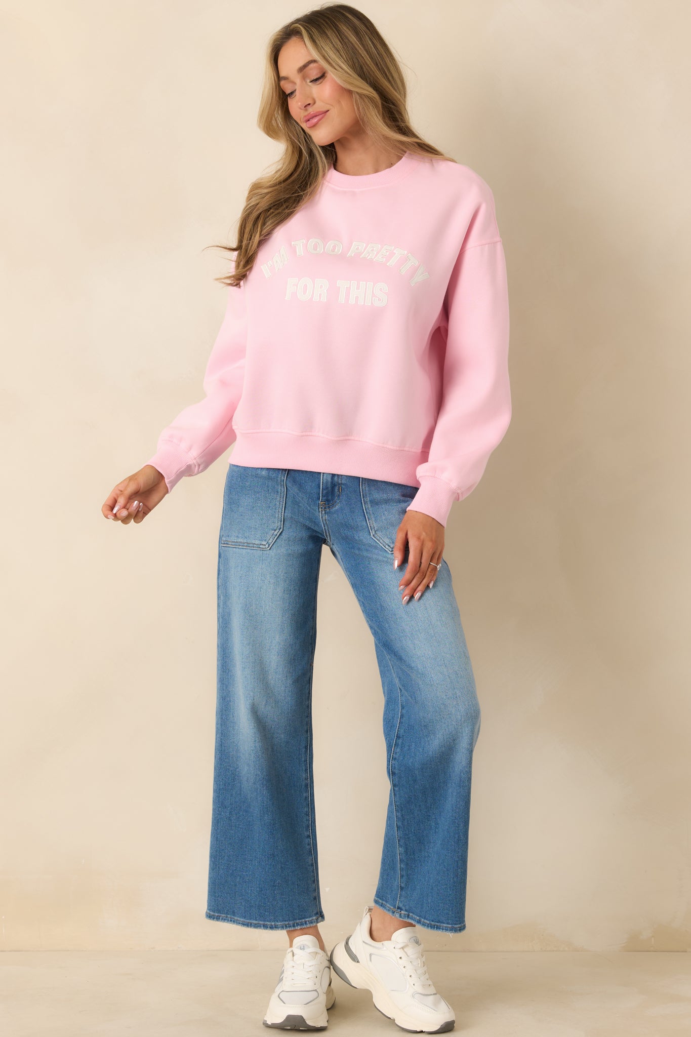 Too Pretty For This Pink Crewneck Sweatshirt