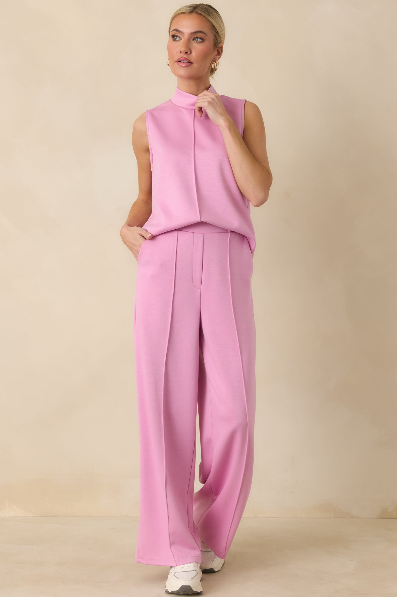 Ready to Jet Petal Pink Sleeveless Mock Neck Tank Top