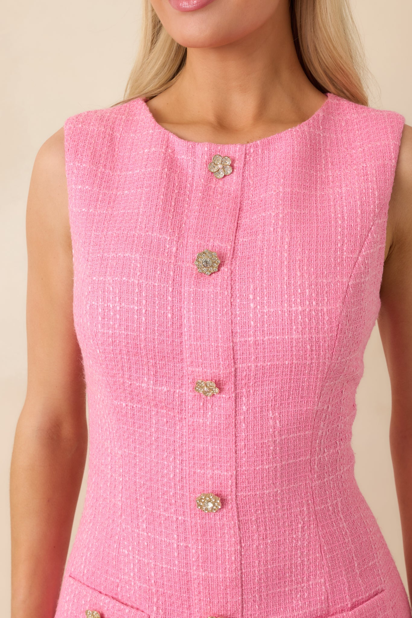 Everyday Daydreams Pink Tweed Shift Mini Dress