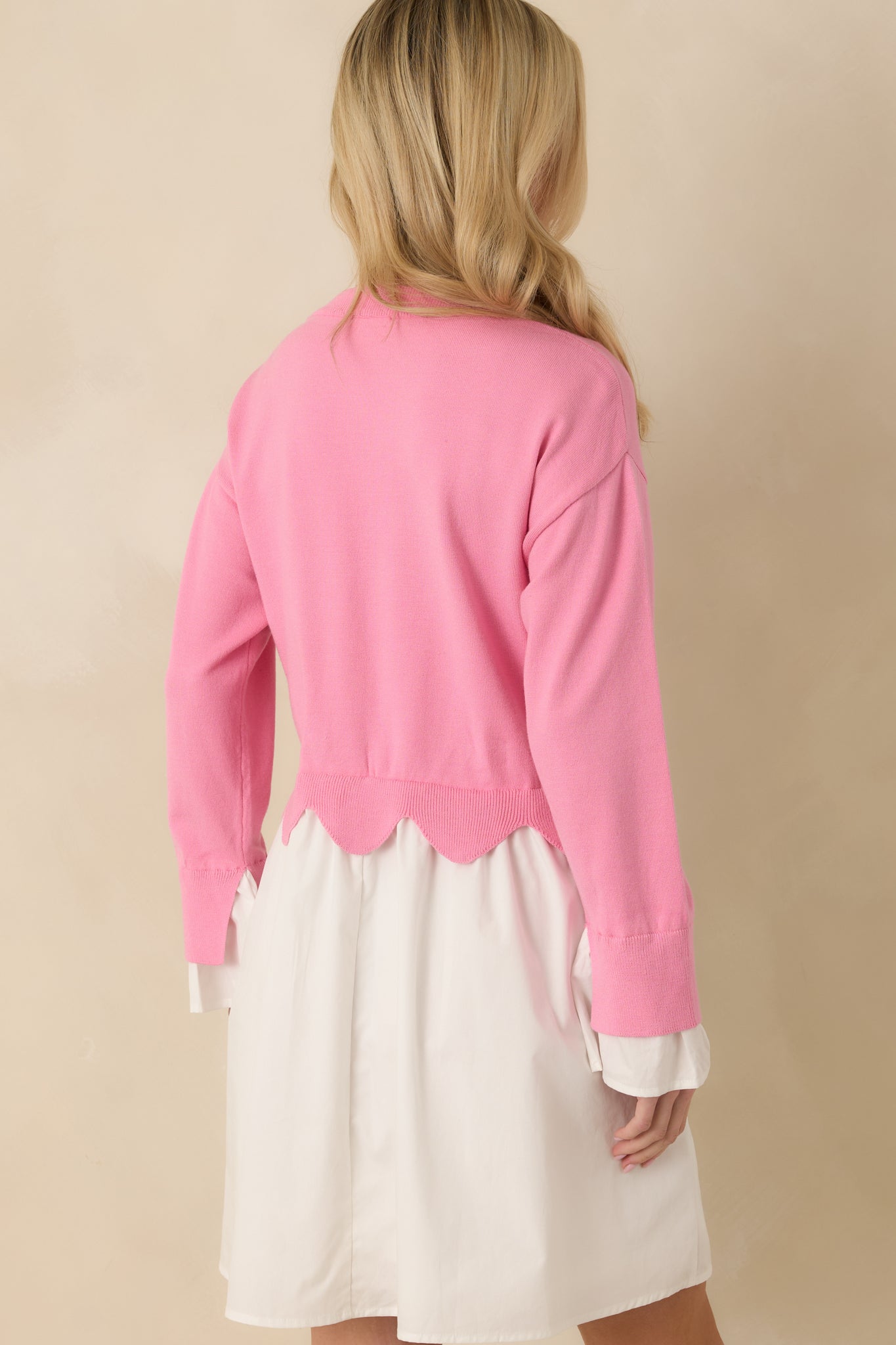 Made to Charm Pink Scalloped Sweater Mini Dress