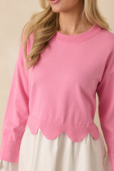 Made to Charm Pink Scalloped Sweater Mini Dress