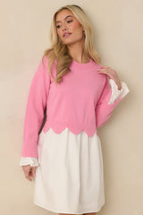 Made to Charm Pink Scalloped Sweater Mini Dress