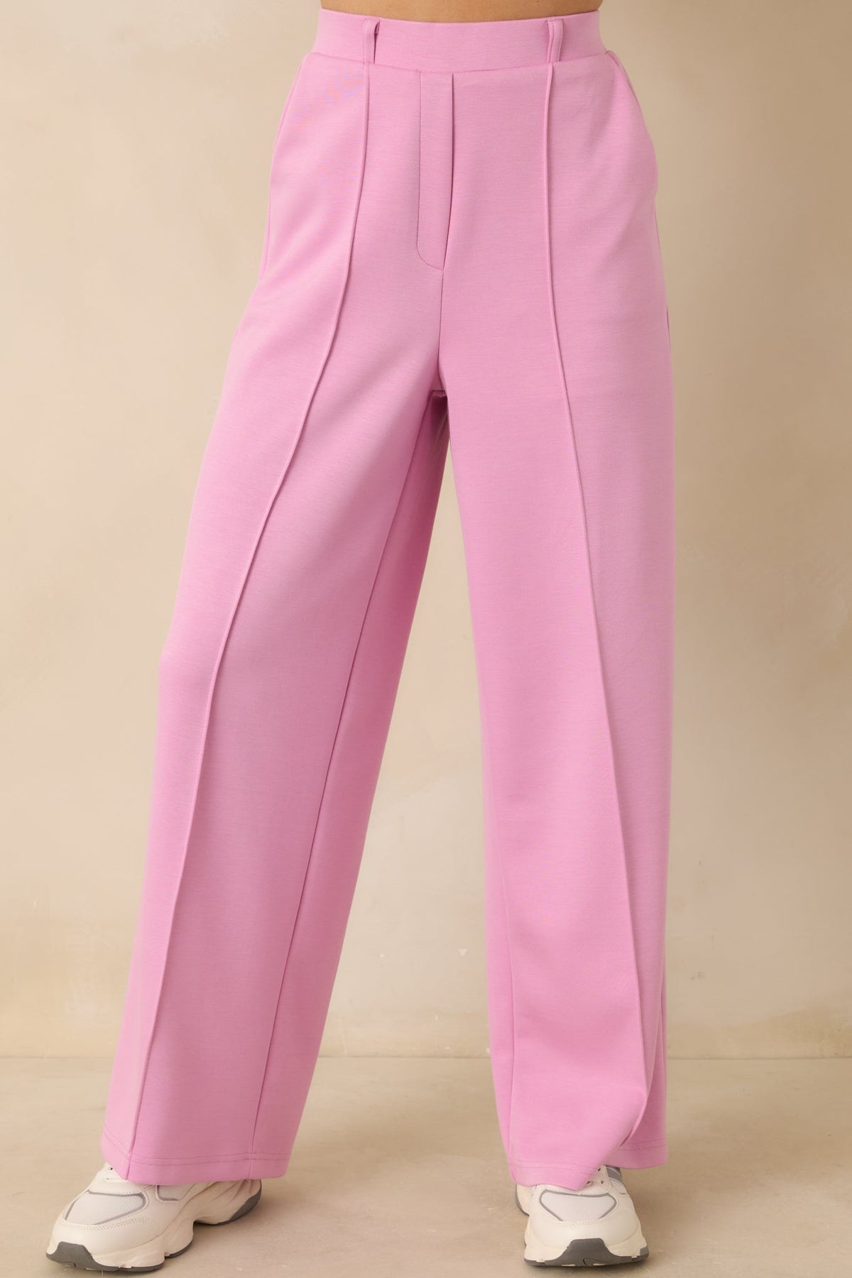 Ready to Jet Petal Pink Knit High-Waisted Wide-Leg Pants