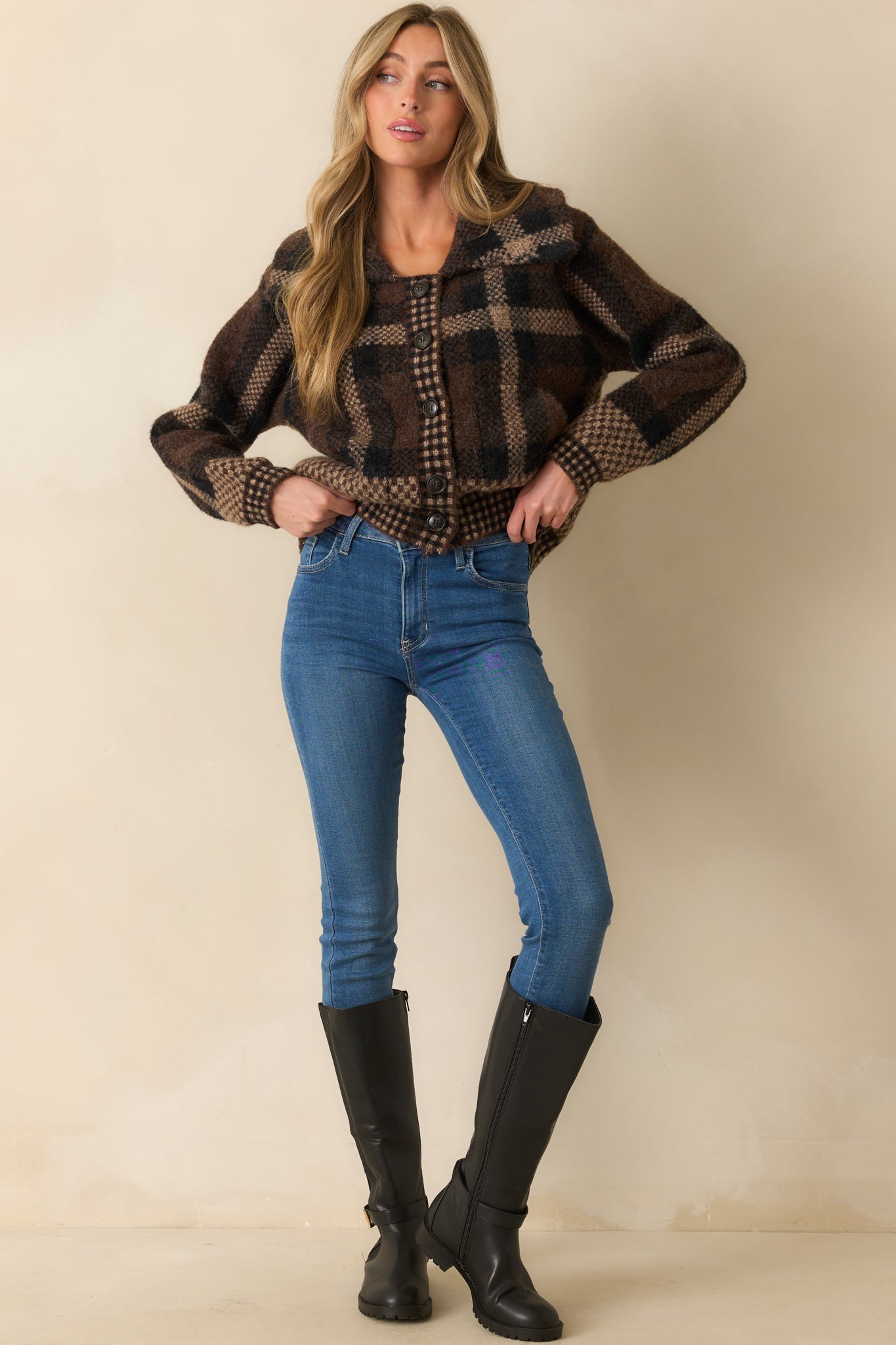 You Know It's True Brown Multi Plaid Button Front Jacket