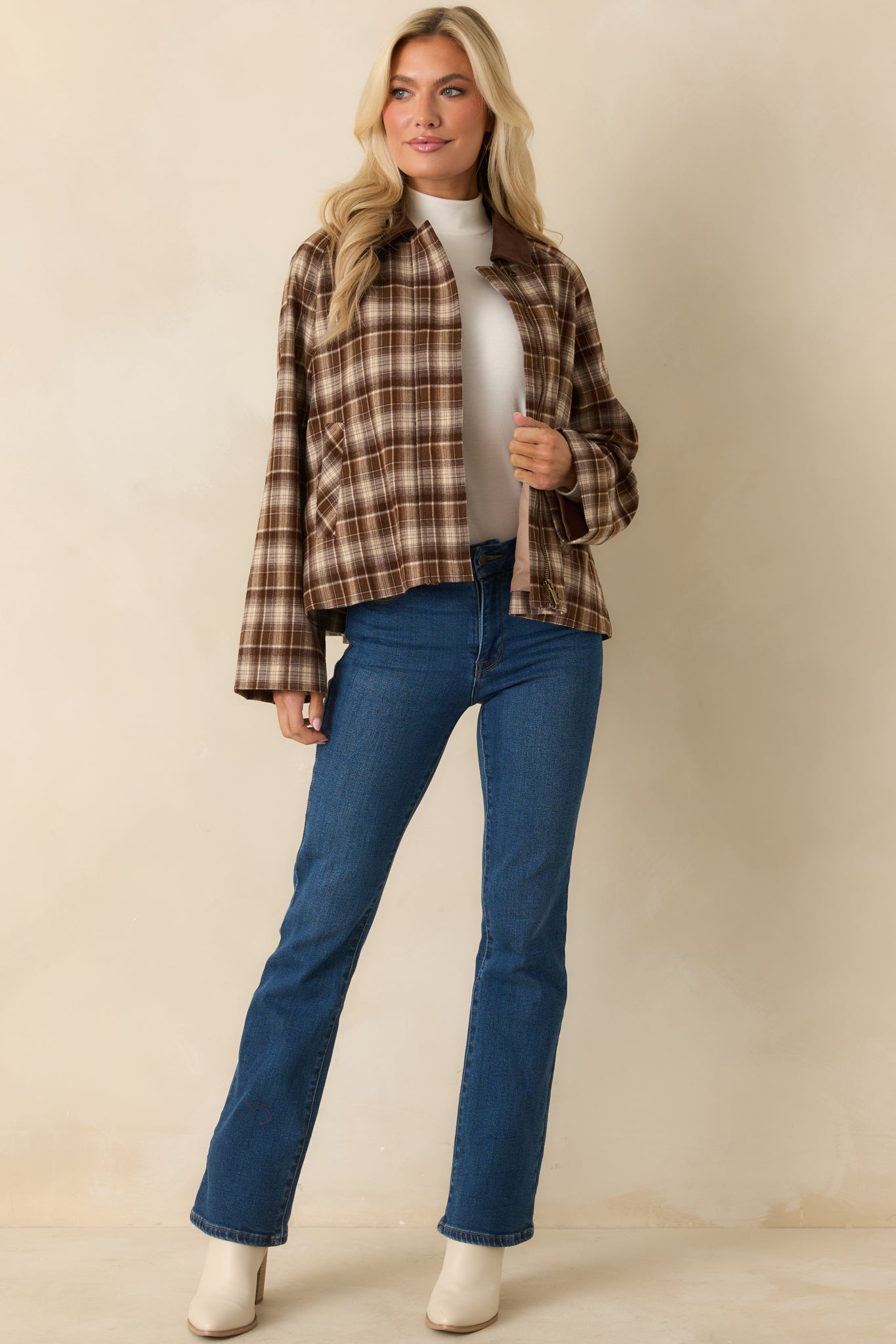 Winding Roads Brown Plaid Zip Up Jacket