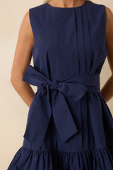 Prosperina Quinn Navy Pleated Cotton Mini Dress