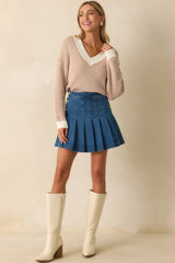 All About Confidence Dark Wash Cotton Pleated Denim Mini Skirt
