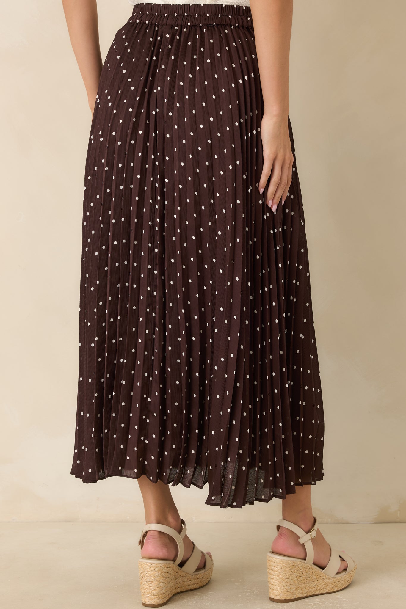 Seeing Spots Chocolate Brown Polka Dot Pleated Maxi Skirt
