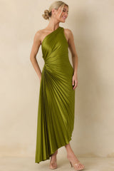 Poetic Charm Olive Green Asymmetric One Shoulder Maxi Dress