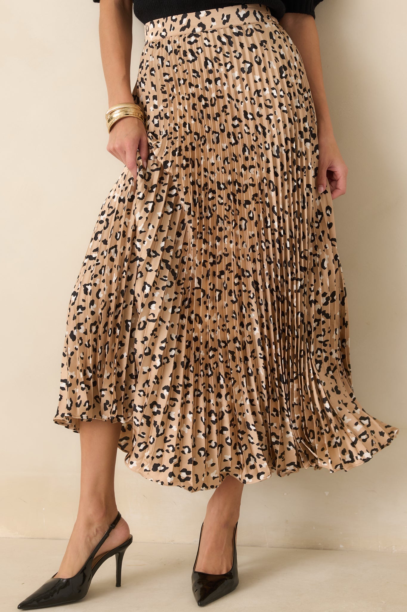 Call of the Wild Leopard Satin Pleated Maxi Skirt