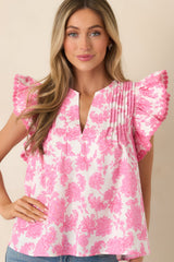 Lovely Little Details Pink & Ivory Floral Cotton Linen Top