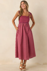 Wrong Place, Right Time Plum & Burgundy Stripe Cotton Midi Dress